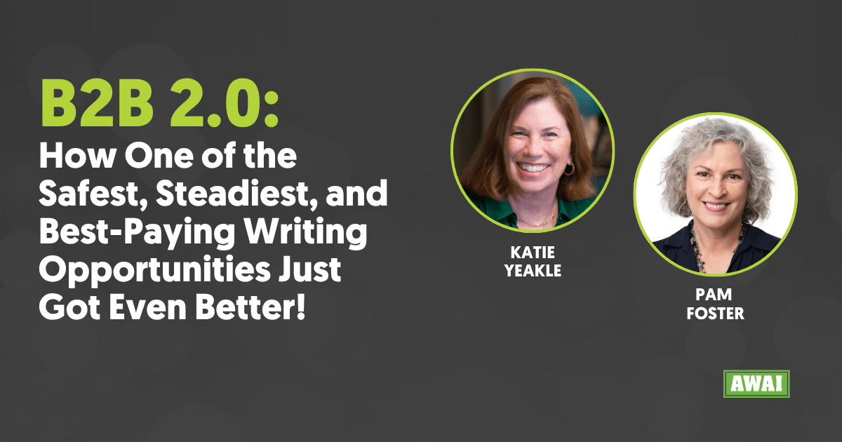 Webinar playback titled &ldquo;B2B 2.0: How One of the Safest, Steadiest, and Best-Paying Writing Opportunities Just Got Even Better!&rdquo; with Rebecca Matter and Pam Foster