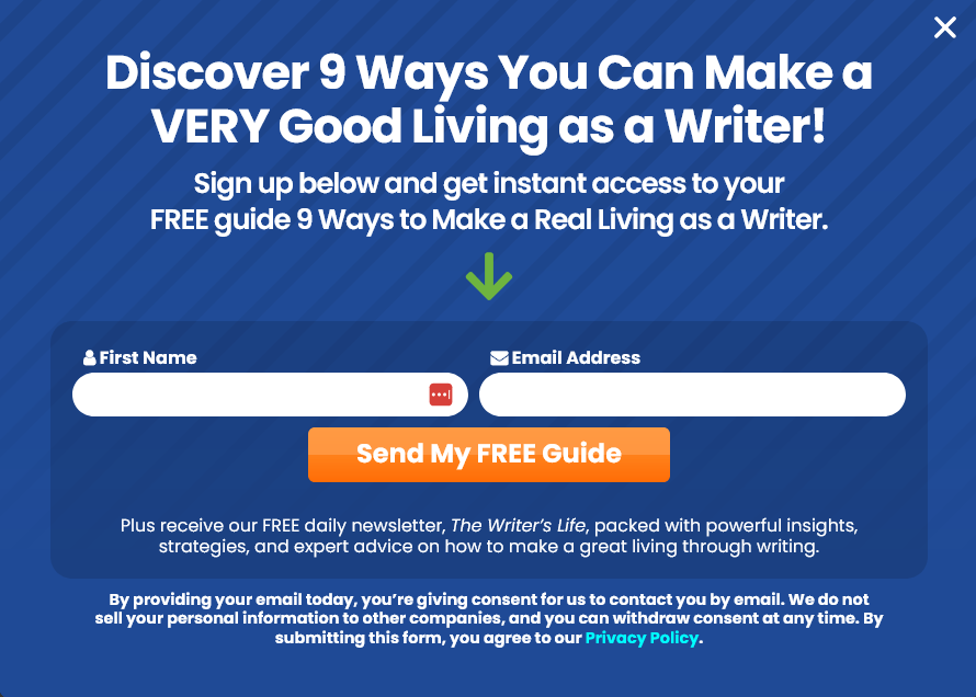 Screenshot of a popup ad from AWAI